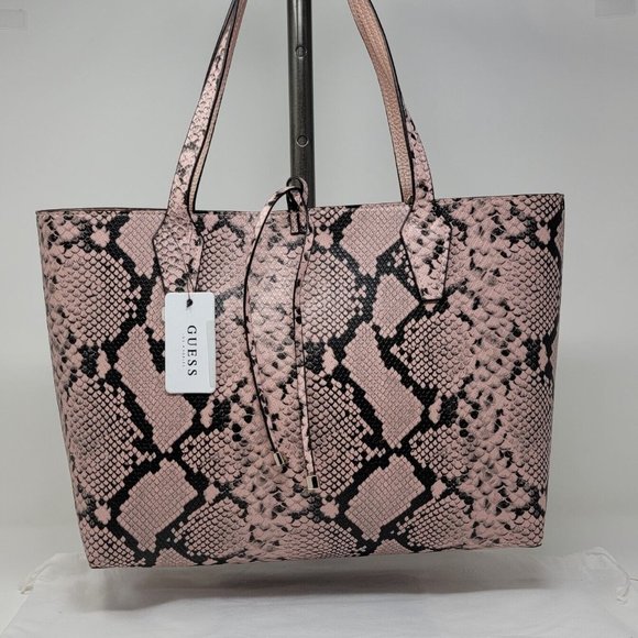 GUESS Bobbi Pink Snake Print Inside Out Reversible 3 in 1 Tote Handbag Set - Picture 7 of 14